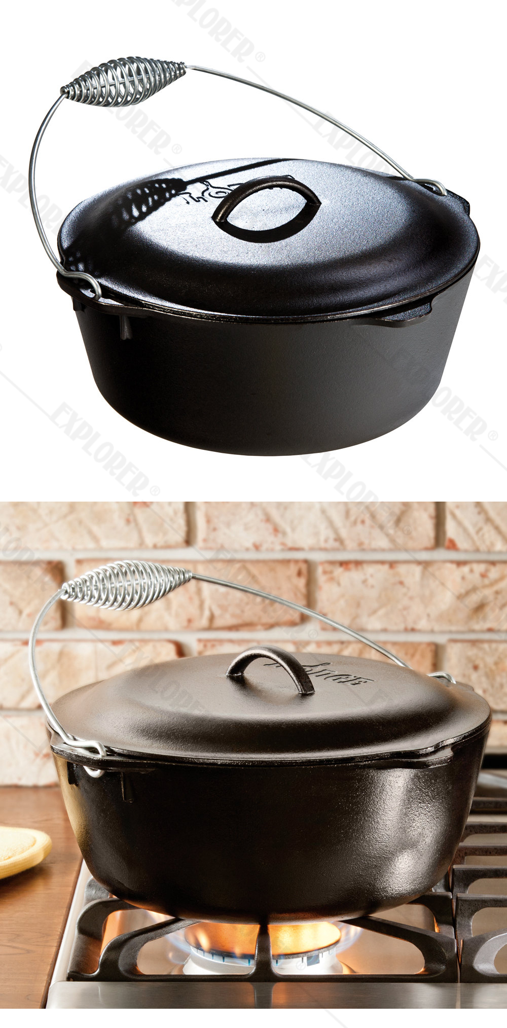 l10do3 美国制lodge 12吋提把荷兰锅附盖 7qt铸铁锅 纸包鸡烤鸡锅 (免